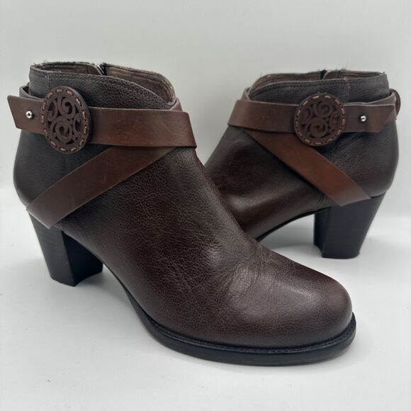 Brighton "Gaucho" Leather Brown/Black Heeled Boots Booties Size 7M EUC - Picture 2 of 6